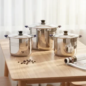 Modern Minimalist Black Silicone Handle Belly Shape Induction Cooker 6pcs Stainless Steel Casserole Pans Set