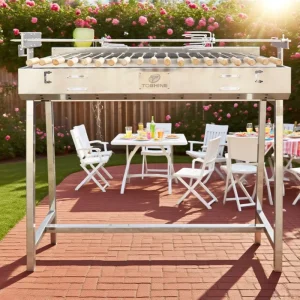 Modern Outdoor BBQ Cypriot Grill Top Rotisserie Kebab Skewers Automatic Charcoal Grill for Outdoor Kitchen