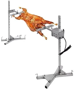 Modern Premium Brazilian BBQ Shawarma Flat Grill Rotisserie Spit Kit Portable Steel Metal Folding Home Kitchen Party Baking