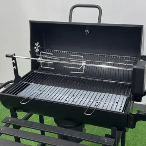 Modern Premium Commercial Steel Barrel Rotisserie Charcoal Grill with Motorized Trolley and Remote Control