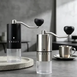 Modern Stainless Steel Manual Coffee Grinder Portable Hand Coffee Mill with Adjustable Settings for Espresso Drip Coffee