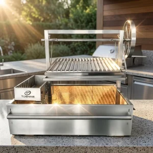 Modern Stainless Steel Santa Maria BBQ Grill with Adjustable Height Heavy Duty Built in Charcoal for Kitchens