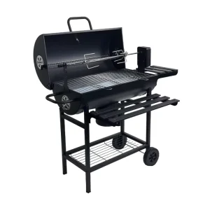 Modern Trolley Powder Coated Smokeless Iron BBQ Grill Vertical Charcoal Smoker with Auto Rotisserie for Garden & Outdoor Cooking