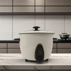 Modern White Rice Cooker with Keep Warm Feature Electric Home Appliance Includes Measuring Cup for