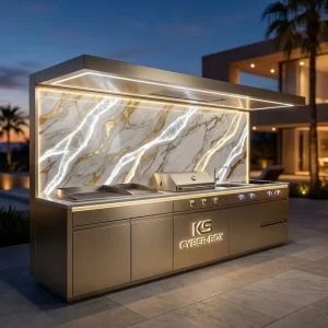 Modular Kitchen Cabinet for Outdoor Use 304 Stainless Steel BBQ Island with Artistic Resin Glow