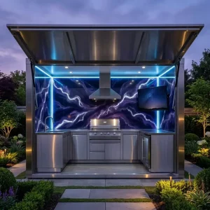 Modular Prefab Outdoor Kitchen with Dual Actuators Full Sealed Cube Design for Extreme Weather Use