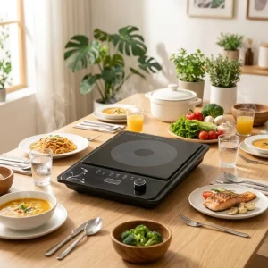 Moidnei Ultra Slim 2200W Single Burner Mini Hotpot Electric Induction Cooker Rapid Heating Touch Screen Household Hotel