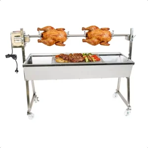 Movable Chicken Roaster Stainless Steel Auto Rotisserie 1200 mm Minion Patio BBQ Spit with 30 kg Load Capacity