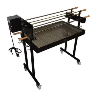 Movable Cyprus BBQ Grill for Patio Garden 25kg Load Capacity Charcoal Rotisserie Spit Chicken Roaster with 5 Skewers