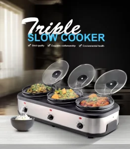 Multi Buffet Crock Pot 3 Separate Controls Ceramic Pots and Tempered Glass Lids Slow Cooker