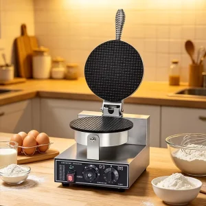 Multi Function Electric Waffle Cone Maker Non Stick Egg Roll Crispy Cone Baking Machine Easy Clean for Cafe Dessert Shop