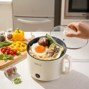 Multi Functional Non Stick Electric Cooking Pot with Tempered Glass Lid and Steamer 1.2L Capacity for Household Use