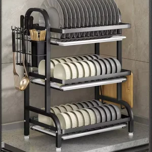 Multi Functional Stainless Steel Storage Rack for Kitchen Household Dish Drain Rack with Bowl Chopsticks Storage Box
