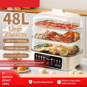 Multi-Layer Electric Steamer with Touch Control 1500W Multi-Functional for Steaming Hot Pot Barbecue Rice Cooking