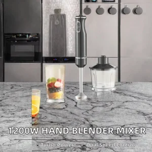 Multi-Purpose Hand Blender 3 Power Levels (500/1000/1200W) with Stepless Speed Control & Detachable Body