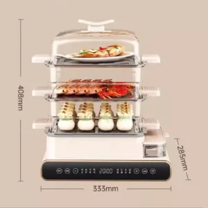Multi functional Electric Steamer Fast Steam Surrounding Heating Timer Large Capacity Household Use 3 Layer Stainless Steel