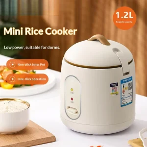 Multi functional Stainless Steel Mini Rice Cooker Non Stick Inner Low Power Mechanical Control 1 2L Capacity for Household