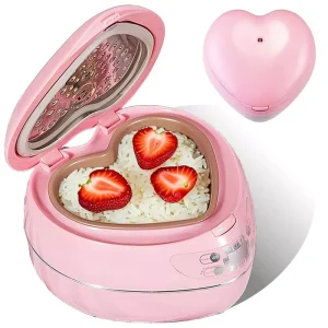 Multifunctional 1.8L Pink Rice Pot Peach Heart Shape 8 Cups Cooked and 4 Cups Raw 300W with 220V Preset Timer for Hotel Household