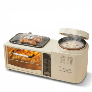 Multifunctional 3-in-1 Breakfast Station Smart Touch Control 9L Electric Toaster Oven Frying Pan Rice Cooker for Household Use