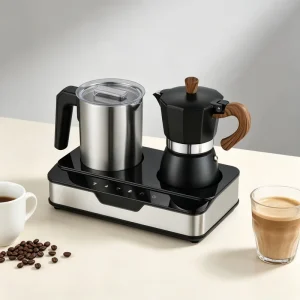 Multifunctional Double Burner Electric Milk Frother Machine Easy Clean for Hotel Home Cafe Latte Cappuccino Hot Chocolate Making