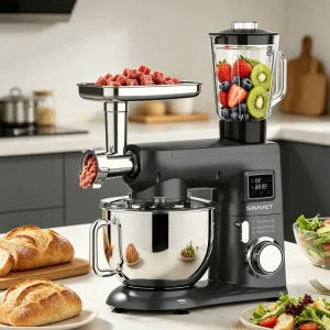 Multifunctional Food Mixer 1800W 7L Single Handle Stainless Steel Bowl 6 Speed Knob Pulse Function Russian Grey Body CE VDE