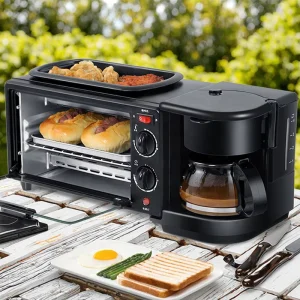 Multifunctional Household Cookware Set 3-in-1 Breakfast Maker Electric Fry Pan Coffee Machine Toaster Outdoor