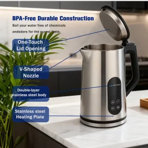 Multifunctional Modern Electric Kettle Stainless Steel Design with Temperature Control for Home Tea Coffee Brewing