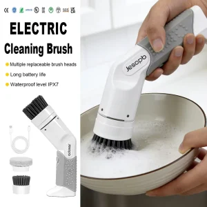 Multifunctional Rechargeable Handheld Electric Brush with Plastic Handle Waterproof for Kitchen Dishes
