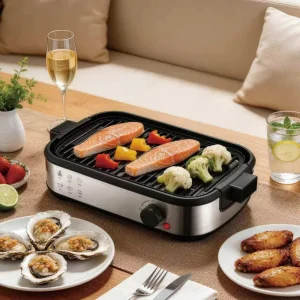 NTC Patented Indoor Electric Grill Pan Detachable Plate Smokeless and Temperature Control Feature Household Griddles and Grills