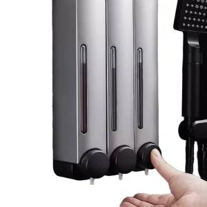 Nail free Wall mounted Hotel Bathroom Kitchen Plastic Foam Double Modern Soap Dispenser for Hand Soap Shower Shampoo