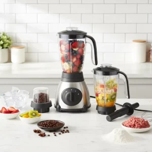 New 4 in 1 1000W Commercial Heavy Duty Stainless Steel Food Processor Blender Juicer Mixer Glass Jar Ice Crushing Hotel Use