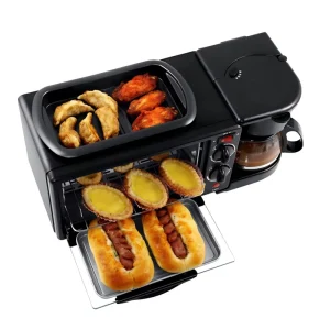 New Electric 3 in 1 Breakfast Station Plastic Microwave Oven Coffee Maker Frying Pan Household Garage Use