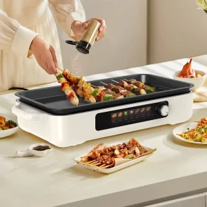 New Electric Grill Pot Household Use High Power Home Grill Griddle Plate Fast Cooking with Oil Collection Tray