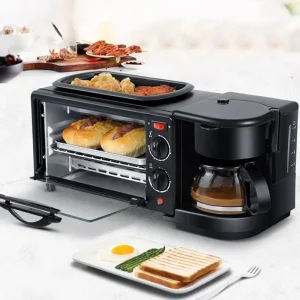 New Multifunctional 3 in 1 Breakfast Machine with Glass Lid Portable Toaster Mini Oven with Coffee Maker Sandwich Making Kitchen