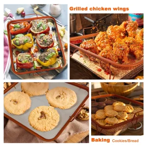New Style Customization Brass Rose Gold Mesh Oven Air Fryer Crisping Basket Non Stick Cooking Oven Bakeware