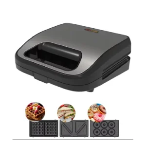 Non stick Electric Detachable 2 Slice Waffle 6 Donuts Stainless Steel Press Grill 3 in 1 Plate Sandwich Maker