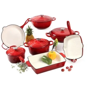 Nonstick Enameled Cast Iron Cookware Set 11 Piece Pots and Pans Set with Lids for All Stovetops Ideal for Sourdough Bread Baking