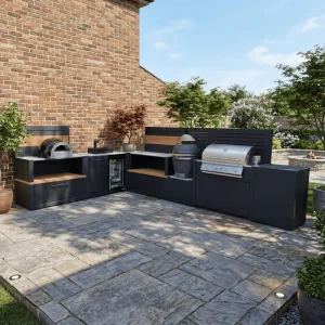 ODM Stainless Steel Outdoor Kitchen Cabinet Custom Recycle Antirust Modern Design Patio Outdoor Kitchen with Mini Glass Fridge