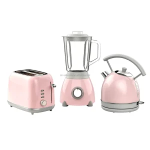OEM 3 in 1 Breakfast Set Appliances Retro Style 2 Slice Toaster Electric Water Kettle and Toaster Set Juice Blender
