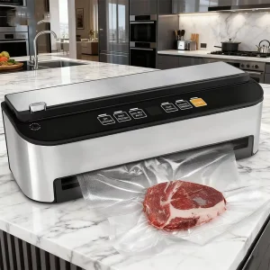 OEM Electric Kitchen Stainless Steel Vacuum Sealer Machine Fully Automatic Lock Bags Storage Built in Cutter Double Pump