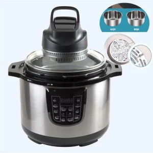 OEM Factory 6 Preset Glass Lid Temp Adjust 60 ℃ to 200 ℃ 1-60 Minutes Timer Setting Air Fryer Lid for 6 8 L Inner Pot