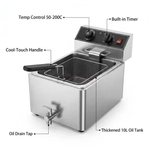 OEM ODM 10L Commercial Countertop Electric Deep Fryer with Drain Tap Timer for Fast Food Truck French Fries Fried Chicken