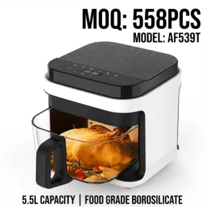 OEM ODM Professional Digital Control Oil-Free Air Fryer Oven 5.5L Glass Material Smart Touch Function for Cooking French Fries