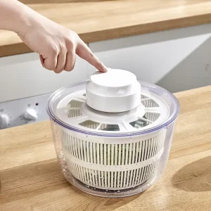 One Handed Electric Salad Spinner Multifunction Plastic Vegetable Washer Dryer Strainer Drainer Fast Spin Brake Cutter