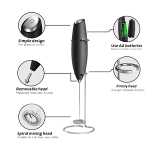 One Touch Matcha Automatic Electric Handheld PP Stainless Steel Milk Wand Whisk Drink Mixer Frother with Stand
