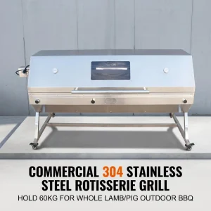 Outdoor Charcoal Whole Lamb Spit Roaster Pig Rotisserie BBQ Machine with Hooded Cover and Viewing Window for Events