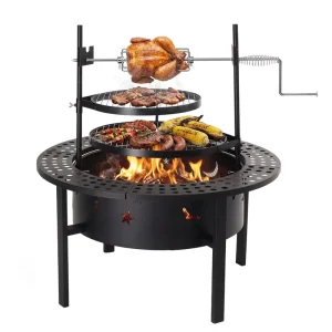Outdoor Firepit Heavy Duty 33.5 in Braai Grill Rotisserie Spit Portable Wood Burning Fire Pit with Removable Swivel Grill