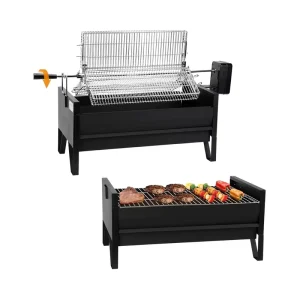 Outdoor Patio Backyard Barbecue 2 in 1 Charcoal Grill Rotisserie Kit 3 Stainless Steel Rotating Baskets 24 Grill Powder Coated