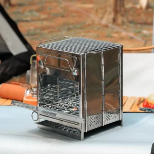 Outdoor Portable Mini BBQ Grill Stainless Steel Charcoal Firewood Folding Barbecue Stove 0.9kg 14x21cm