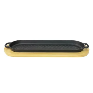 Oval Pre Seasoned Black Cast Iron Grill Pan for Roasting saute Vegetable Food Safe and Ideal for Indoor and Outdoor